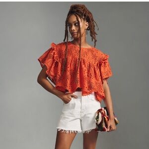 NWT Farm Rio Palm Tree Eyelet Blouse